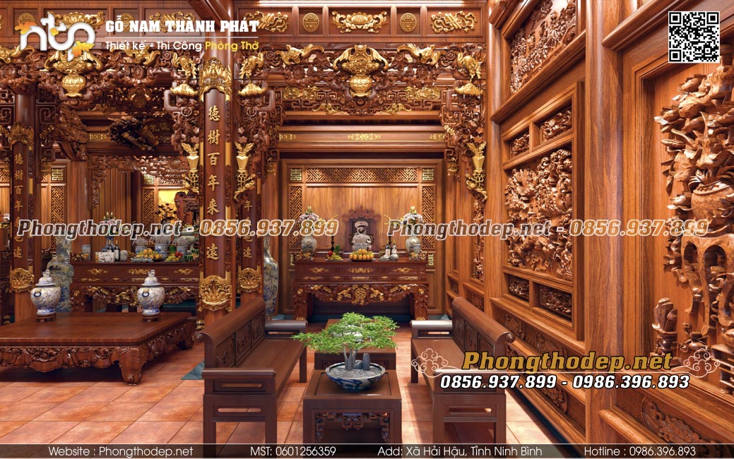 Bố trí nội thất gian bên phải nhà gỗ 3 gian lim lào
